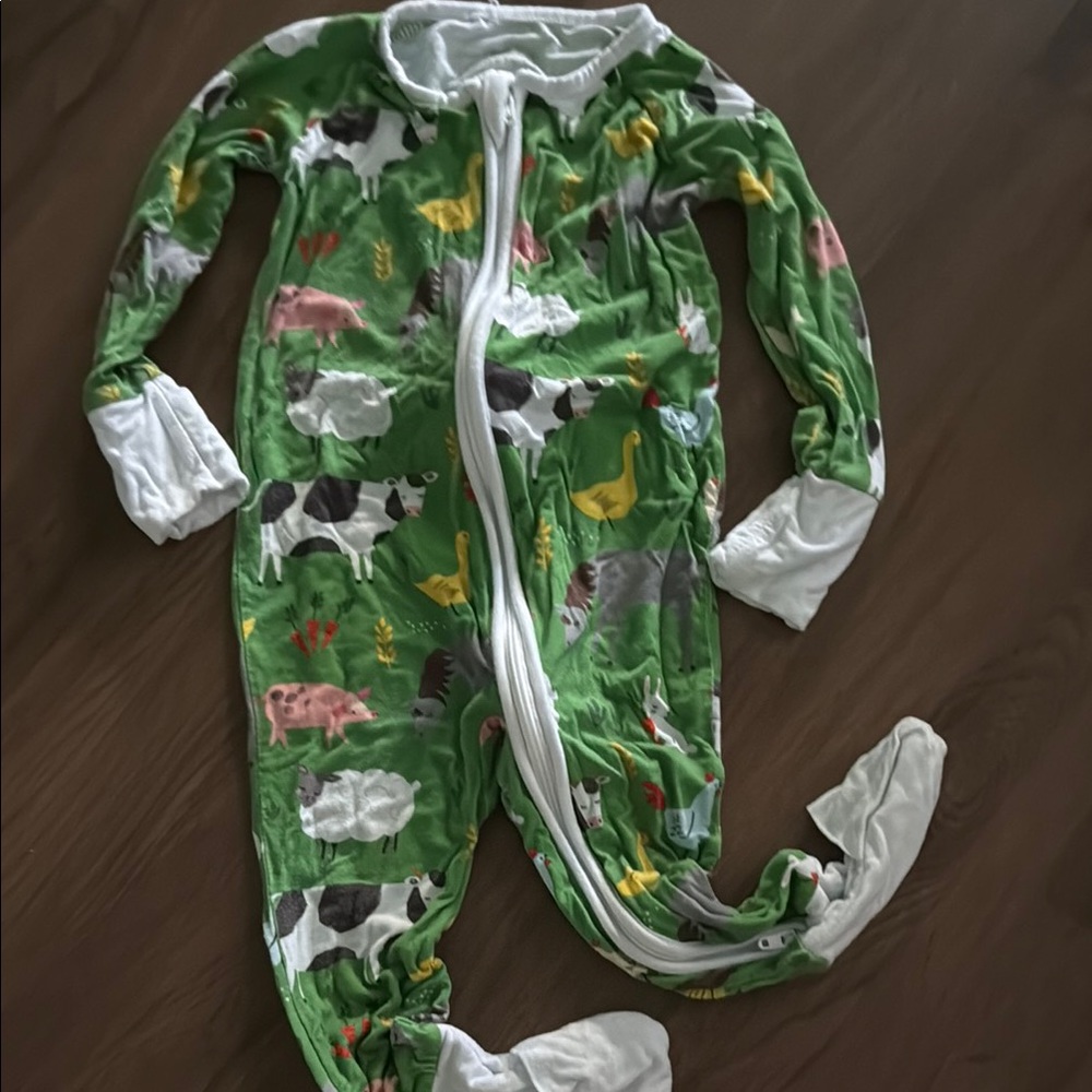 Little Sleepies Green and White Footies One Piece